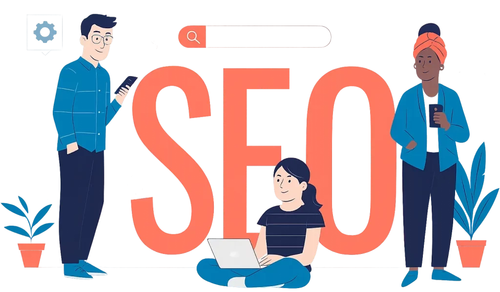 Equipe de web designers da SmachWeb colaborando no desenvolvimento de projetos inovadores em seu escritório no Algarve.